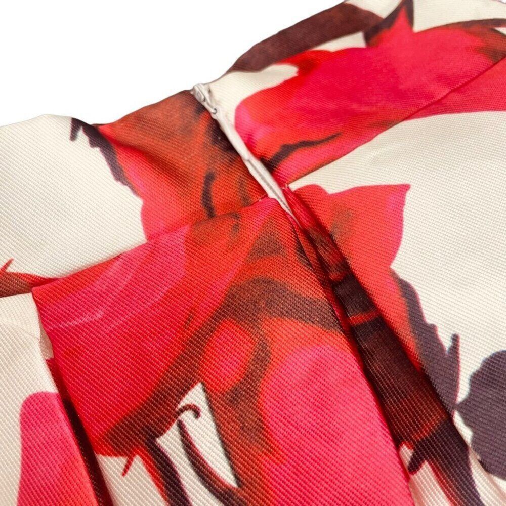 Chicwish | Red Rose Floral Pleated Full Midi Skirt Cream Satin Size M | EUC - Picture 9 of 10